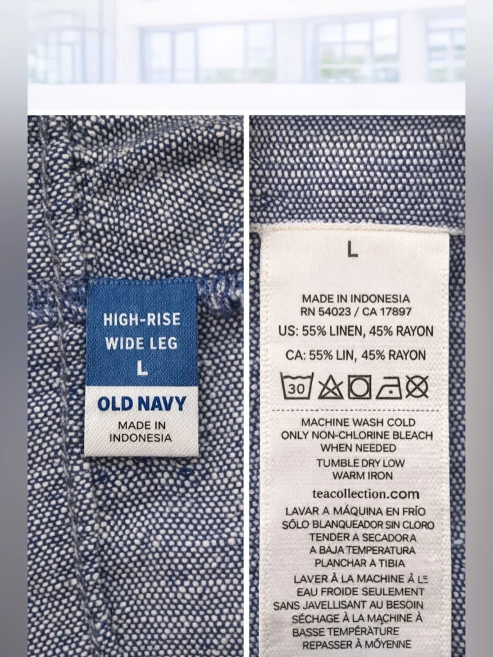 Old Navy Blue Dot-Pattern High-Rise Wide Leg Pants  size L - Like New w/Pockets - Picture 3 of 4